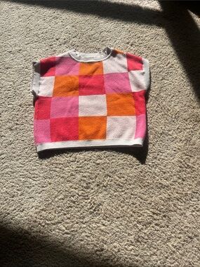 Girls' Sleeveless Checker Knit Top - Pink, Orange & White
